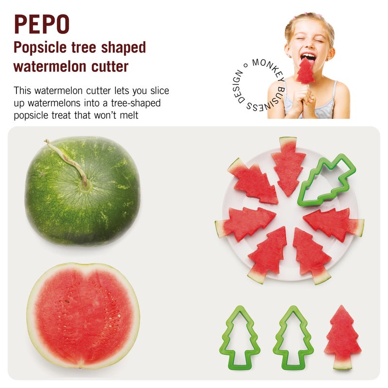 Monkey Business Pepo Watermelon Popsicle Cutter Mold, Stainless Steel Watermelon Slicer, Fun Forest Tree Shape Sandwich, and Cookie Cutter for Fruits - Image 2